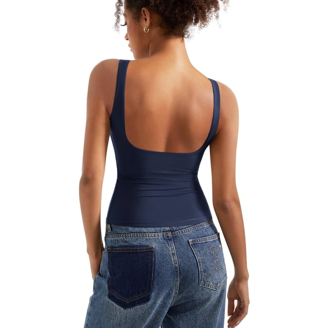 Camiseta sin mangas SUUKSESS para mujer con espalda abierta y cuello de barco con sujetador incorporado