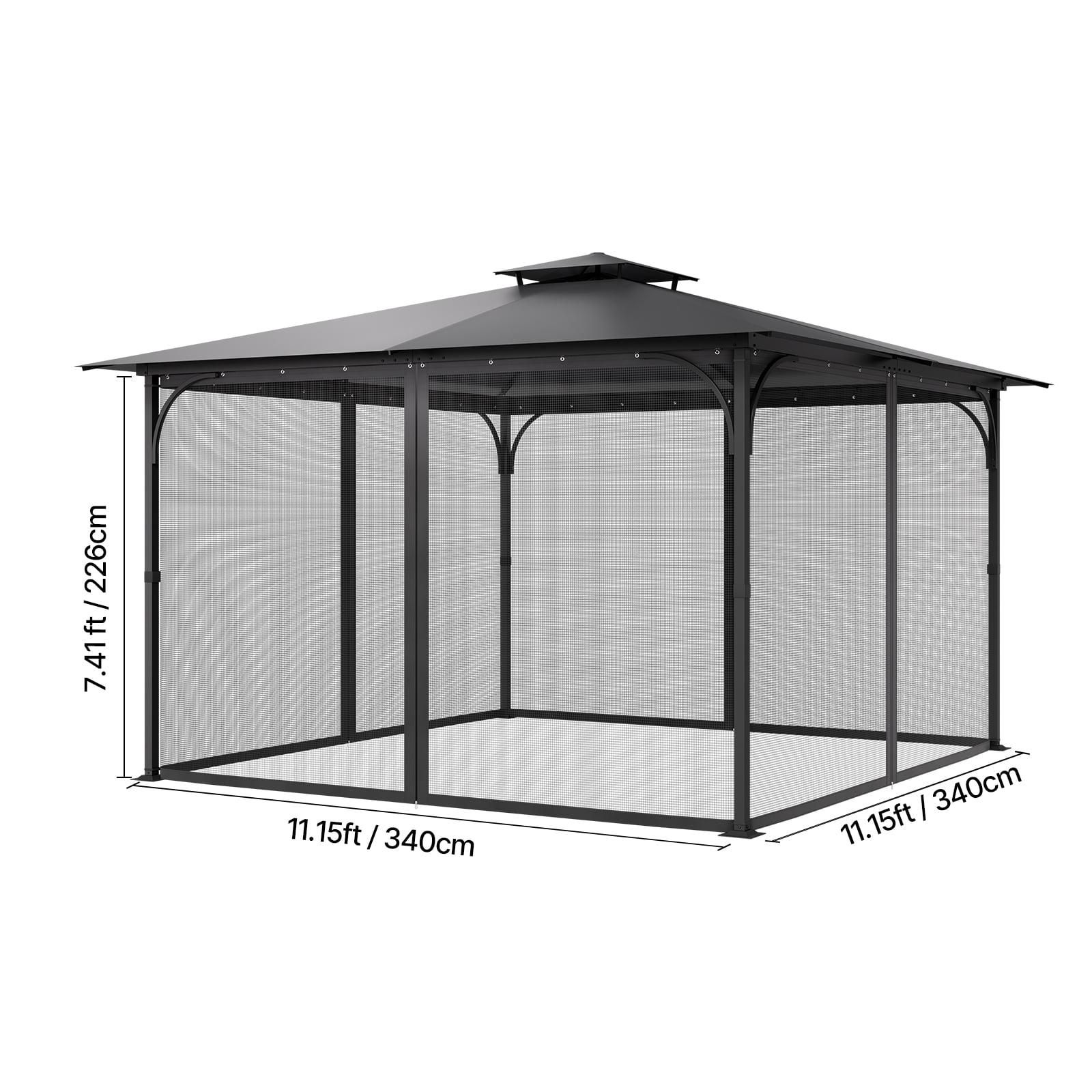KFFKFF Gazebo Netting Replacement, Compatible with 12 x 12 x 7.5 FT Gazebo, Outdoor Mesh Sidewalls, 4-Panel Patio Screen with Double Zipper, Protective Canopy Netting for Gardens (Netting Only)