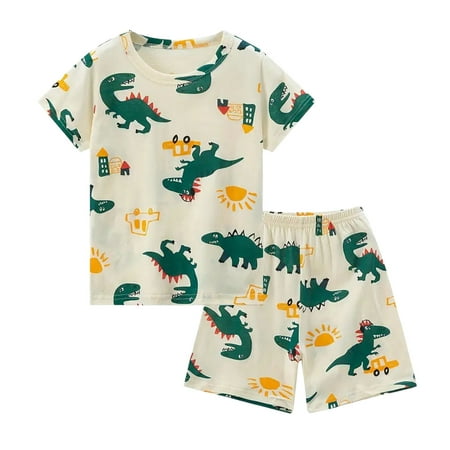 YUEHUA Boy 2 Piece Outfit Summer Slim Fit Quick-Dry Colorful Dinosaur Soft Lightweight Fabric Summer 6 12 18 24 Months 2t 3t Clothing Set