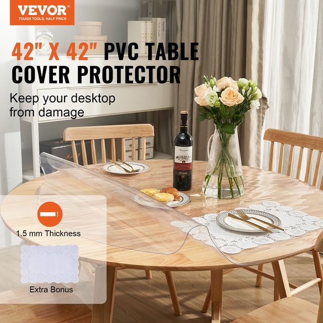 VEVOR Protector de mesa transparente mantel de plástico de PVC de 1,5 mm de espesor redonda impermeable