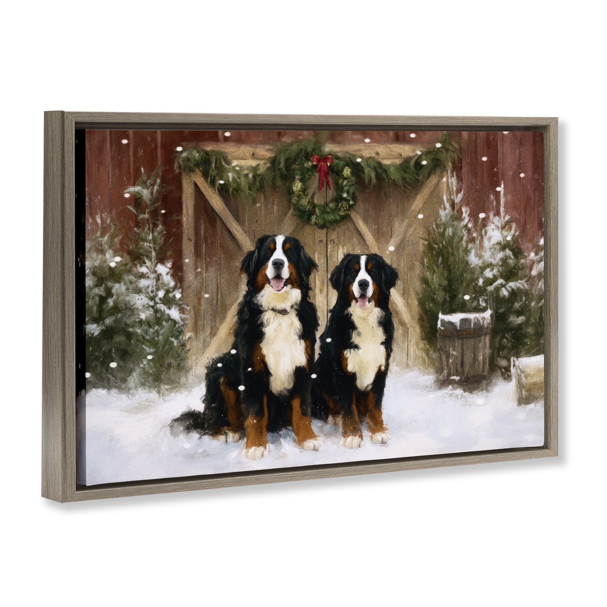 Stupell Industries Barnyard Bernese Mountain Dogs Brown Framed Floater Canvas Wall Art, design by Tina LeCour