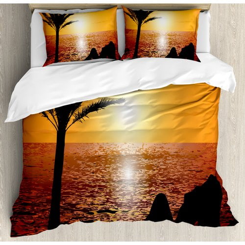 Ambesonne Silhouette Of Lady And Palm Tree Duvet Cover Set