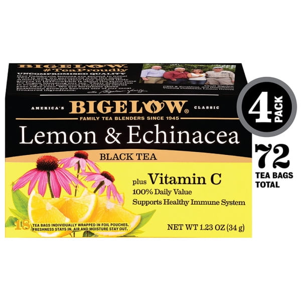Bigelow Lemon Echinacea Plus Vitamin C, Black Tea Bags, 18 Count (4 packs of 18)