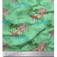 thumbnail image 1 of Soimoi Green Cotton Poplin Fabric Palm Tree, & Flamingo Bird Printed Fabric 1 Yard 56 Inch Wide, 1 of 1