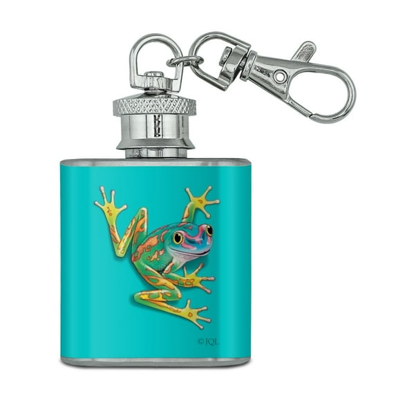Big Tropical Rainbow Rainforest Tree Frog Stainless Steel 1oz Mini Flask Key Chain