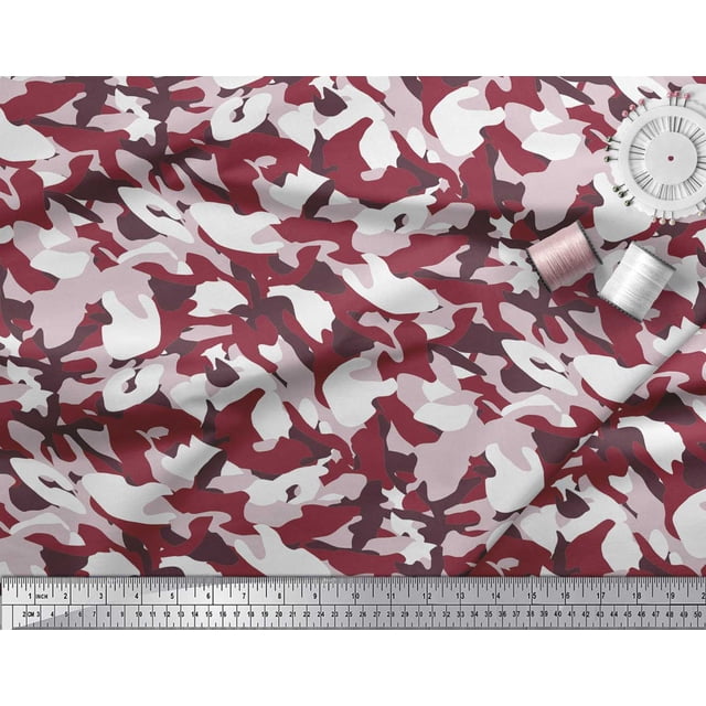 Soimoi polyester Crepe Fabric Two Tone With White Camouflage Printed Fabric 1 Yard 52 Inch Wide