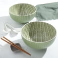 thumbnail image 3 of INFUSE 2 Piece Set of Large 58 oz. Stoneware Ramen Noodle Bowls Pho Soup Dinner, Green Leaves, 3 of 7