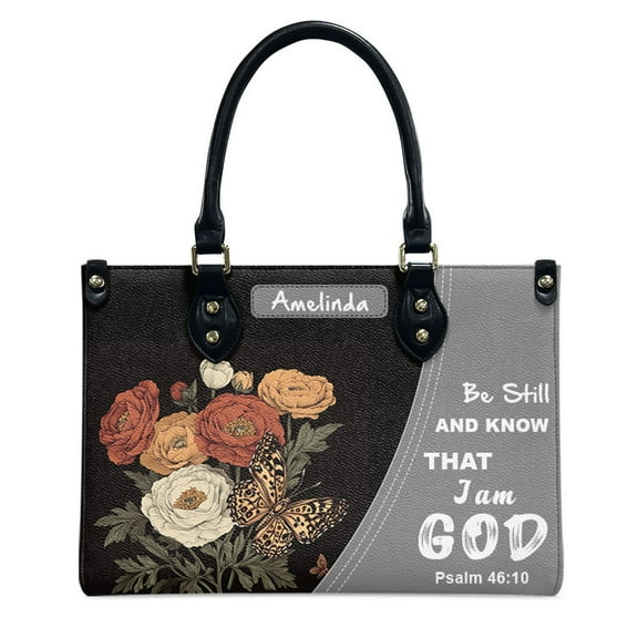 Personalized Leather Handbags For Women - Personalized Leather Purse with Name - Tote Bags for Mom Grandma - Custom Gifts Ideas for Her, Ranunculus Flowers and Butterflies Handbags G0Ipnv