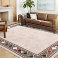 thumbnail image 7 of GlowSol 9'x12' Large Area Rug Modern Bordered Area Rug for Living Room Bedroom Geometric Border Non-Slip Stain Resistant Accent Rug, Beige, 7 of 7