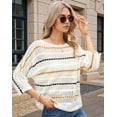 thumbnail image 4 of Women'S Crochet Color Block Boat Neck 3/4 Sleeve Striped Hollow Out Pullover Sweater White  (Hollow Knitted Hood) XL, 4 of 7