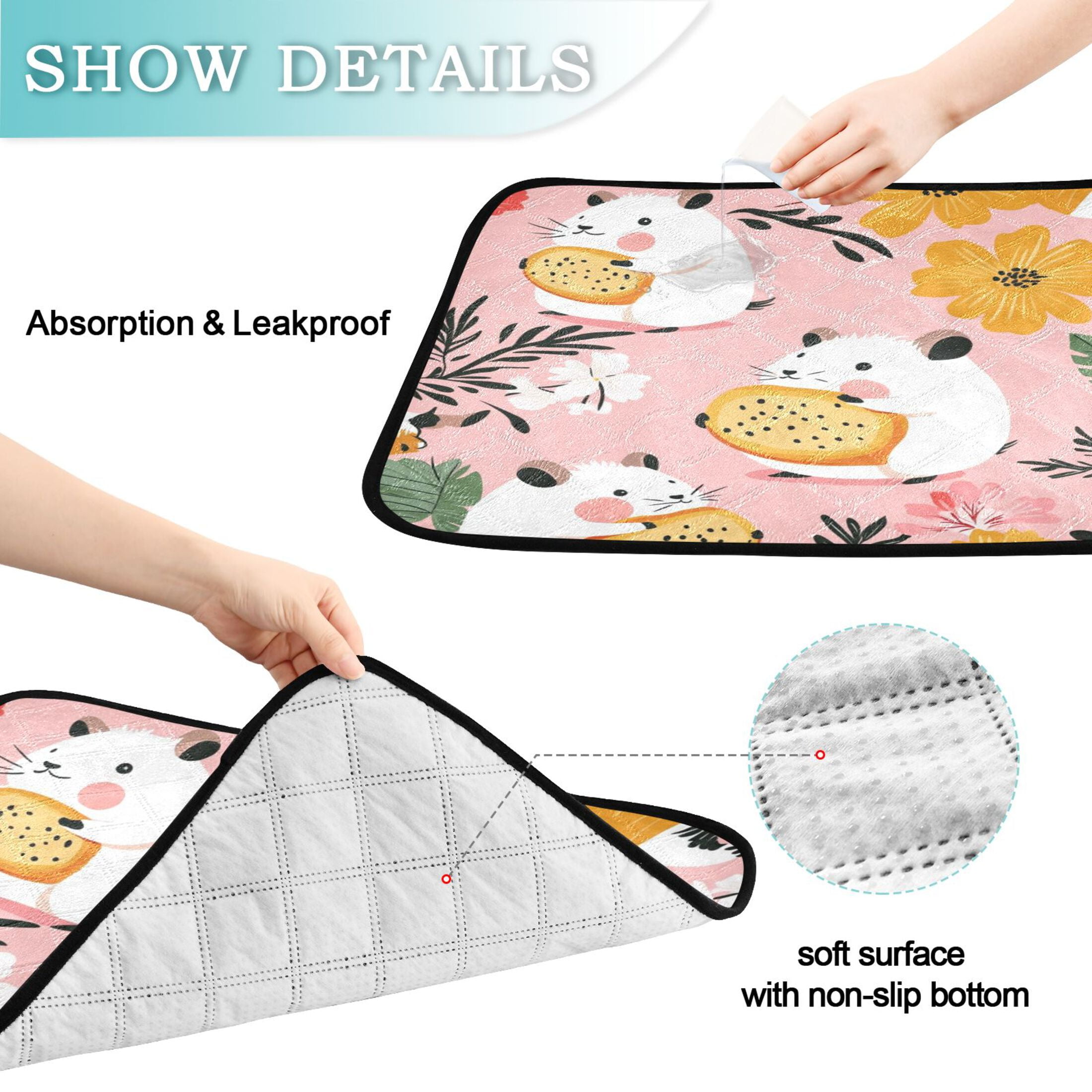Qxltty Hamster Tropical Flowers Pattern Cat litter Pads Pet Set of 2 Diaper Mats Center Anti-leakage Layer Absorbent Soft and Comfortable