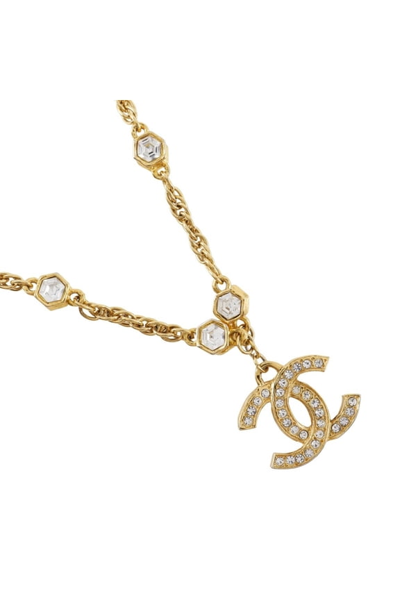 Pre-Owned CHANEL Coco Mark Necklace Vintage Gold Plated with Rhinestones Approx. 37g... (Good)