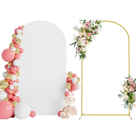 Wokceer 7.2 FT Wedding Arch Backdrop Stand and White Arch Cover, Metal Arch Stand with Arch Stand Cover for Birthday Party Wedding Ceremony