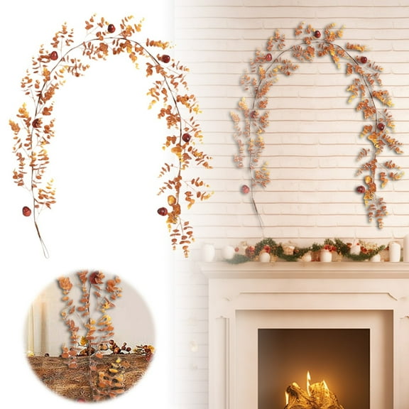 5.9FT Fall Garland with Acorn, Pumpkin and Red Berries - Artificial Harvest Thanksgiving Garland for Indoor Outdoor Home Fireplace Mantle Autumn Holiday Christmas Decor