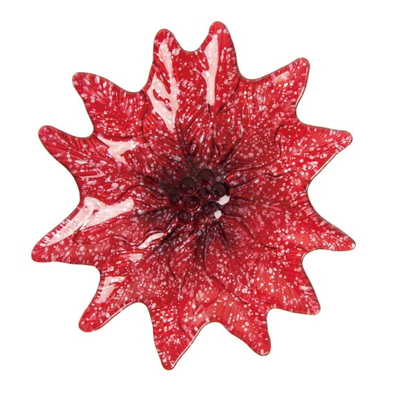 Transpac 10.24 in Red Christmas Poinsettia Glass Plate Decorative Tray for Holiday Decor