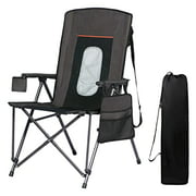 PORTAL Oversized Quad Folding Camping Chair High Back Cup Holder Hard Armrest Storage Pockets Carry Bag Included, Support 300 lbs, Black