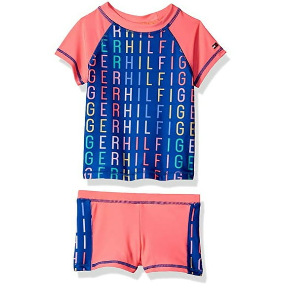 Tommy Hilfiger Girls' Big Two-Piece Swimsuit, Lilia Jolt Pink, X-Large (16)