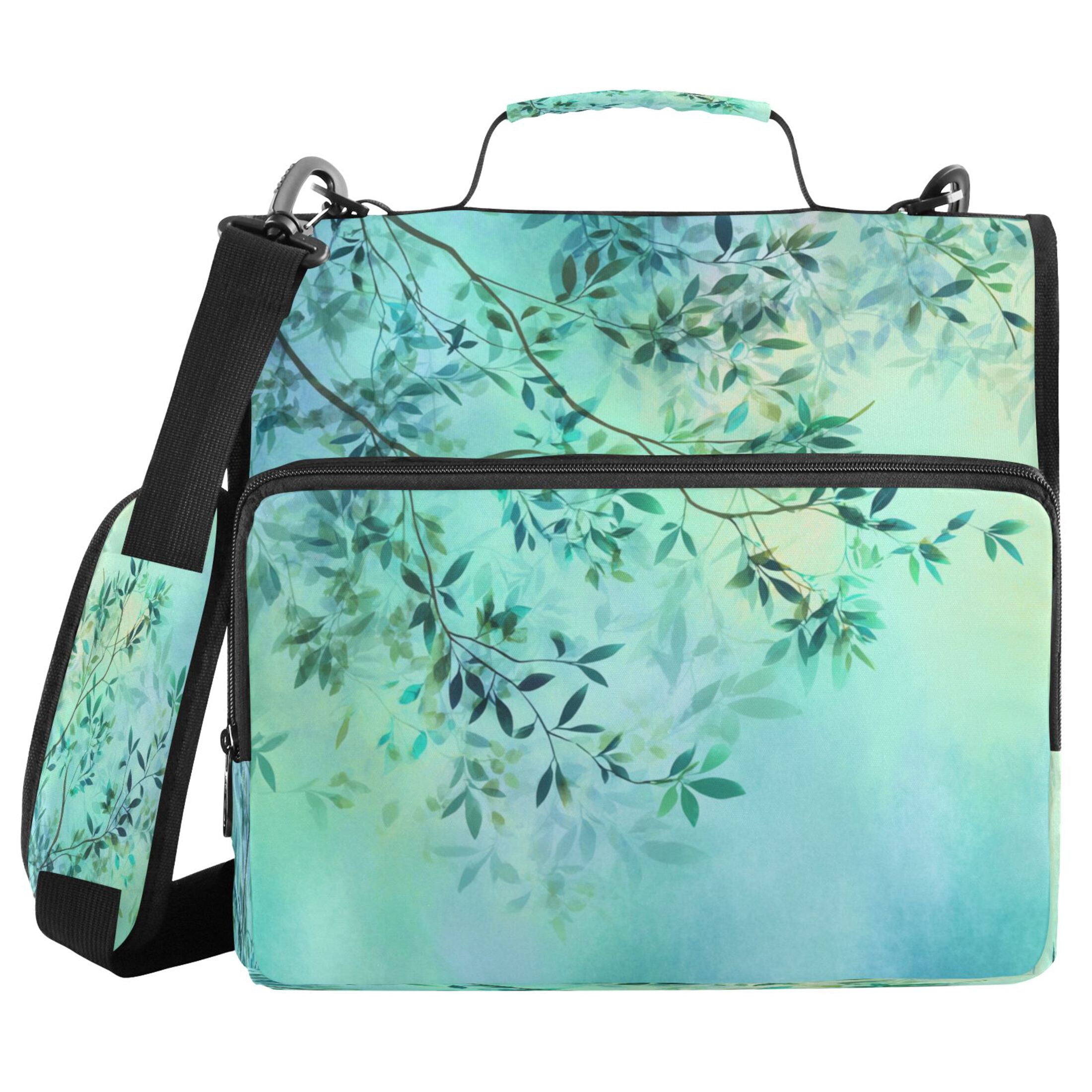 3 Ring Zipper Binder Stationery Organizer for Study Work Home Travel, All-Purpose File Folder Storage Bag for Daily Document Organization Fresh Teal Foliage