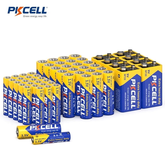 PKCELL 56 Pack Batteries, 24 Pack AA Batteries, 24 Pack AAA Batteries, and 8 Pack 9V Size Batteries for Household Electronics