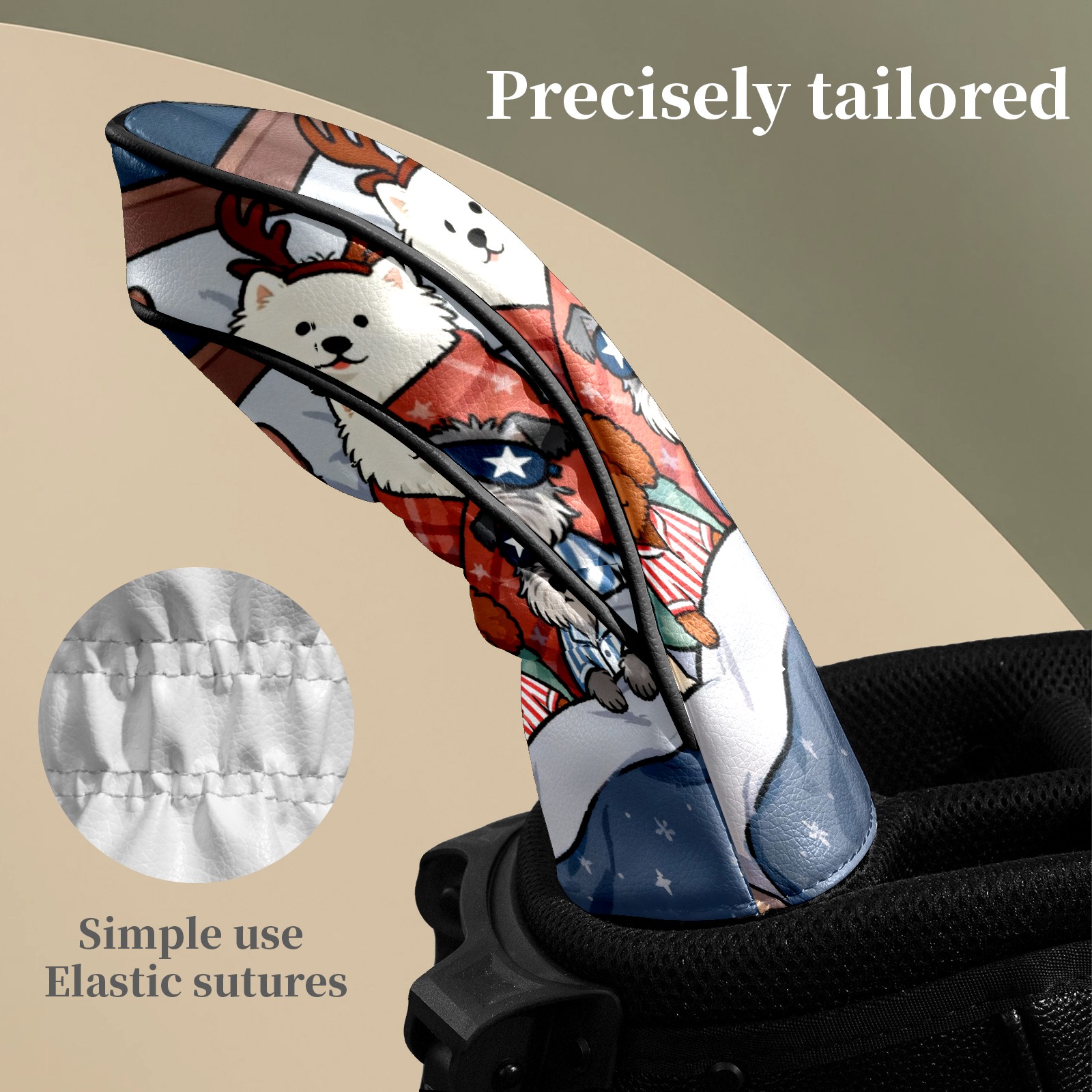 Golf Club Head Covers Christmas Pet Bed Pattern Waterproof Leather Golf Head Covers for Men Women Driver Head Cover Fairway Headcover for Golf Lovers