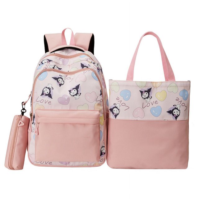 Cool Cartoon Kuromi Girls Schoolbag 3 PIEZAS con bolso de lápiz Rosa