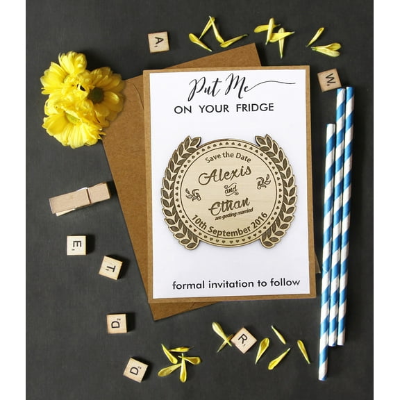 25 Save the Date Wooden Magnet Custom Engraved Wooden Magnet Rustic Wedding Announcements Idea