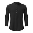 thumbnail image 5 of Huresd Mens Cotton Linen Henley Shirts Long Sleeve Summer Casual T-Shirt Regular Fit Lightweight Yoga Tops with Pocket Black 3XL, 5 of 6