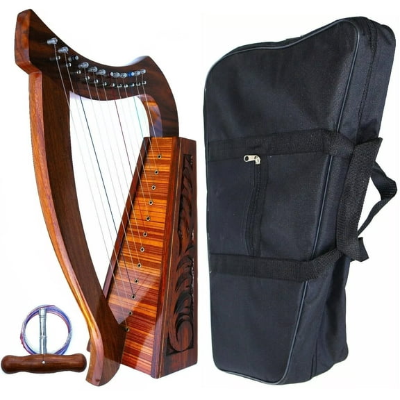 24" Diagonal 12 Strings ROSEWOOD HARP Irish Celtic Style with Bag and Tuning Key
