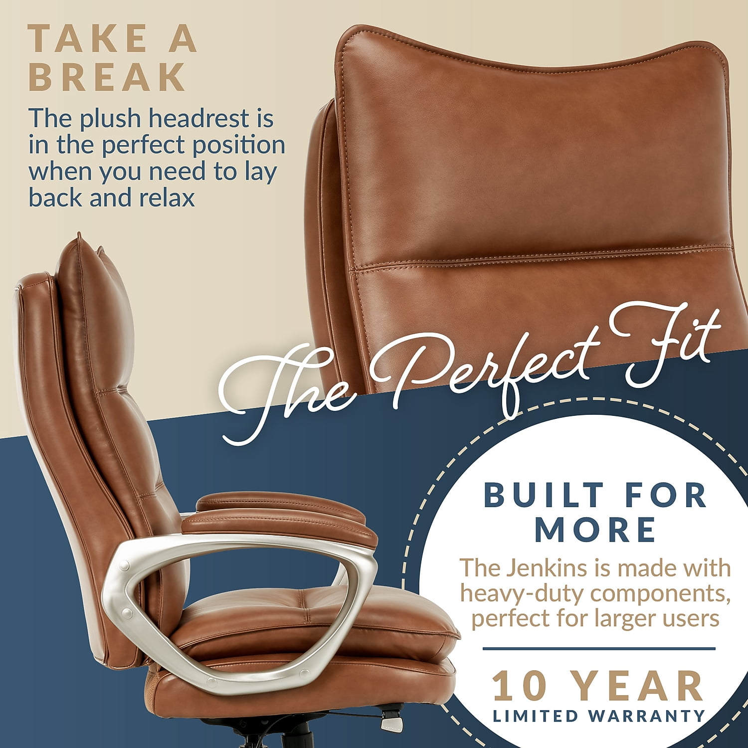 La-Z-Boy Jenkins Ergonomic Bonded Leather Swivel Executive Big & Tall Chair Brown (60075-CAM)