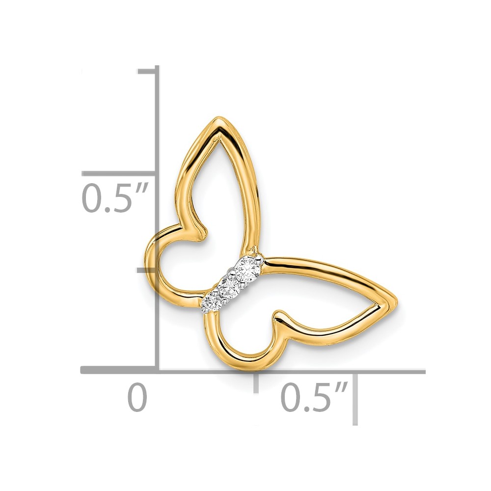 14k Yellow Gold Polished Butterfly with Diamonds Chain Slide Pendant