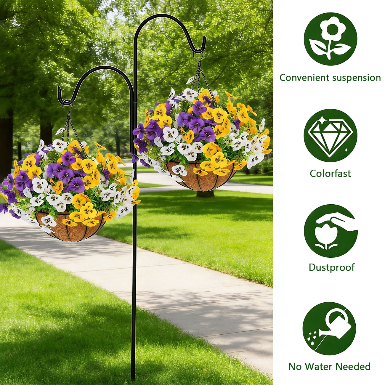 Artificial Hanging Flowers, 24 Pcs Set of Simulated Three Violet Flower Plants, with Coconut Shell Lined Basket, Suitable for Indoor and Outdoor Home and Outdoor Garden Decoration in Spring and Summ