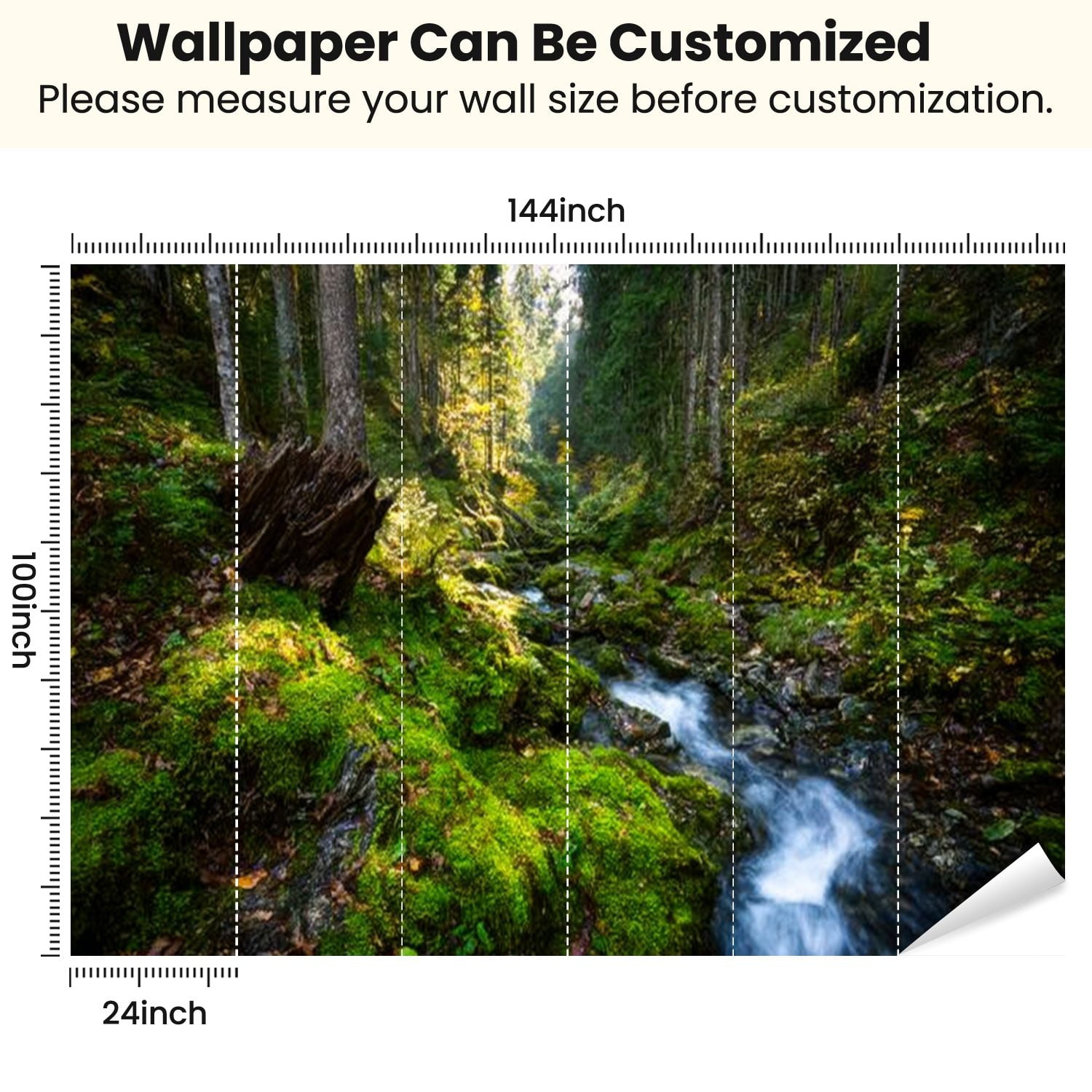 Peel and Stick Wallpaper Creek winding forest Modern Art Wall Mural Decor Self Adhesive and Removable 100in x 144in