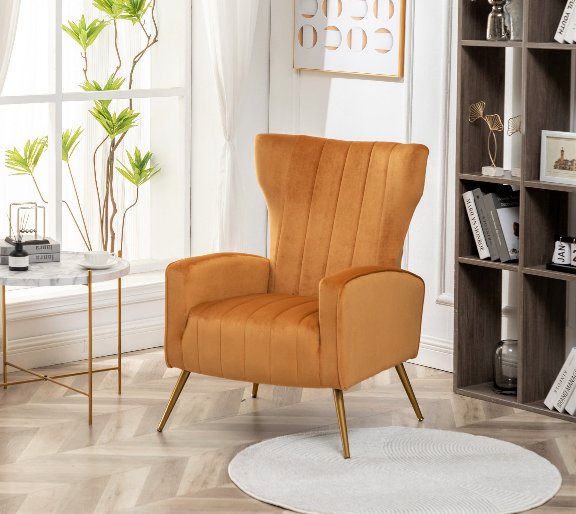 US Pride Furniture Kaleigh 27.56"W Velvet Sofa Chair with Metal Legs, Mustard Yellow