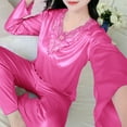 thumbnail image 5 of Jalioing Womens Satin Pajama Set 2 Piece Long Sleeve Lace V Neck Shirt and Pants Silk Sleepwear Set M-3XL, 5 of 7