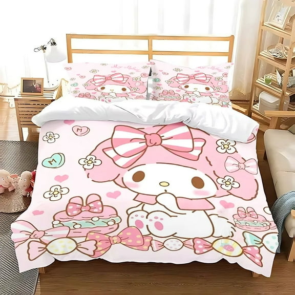 My Melody Duvet Cover Set Cartoon Print 1 My Melody Duvet Cover with 2 Pillowcases, Super Comfortable Bedding Set
