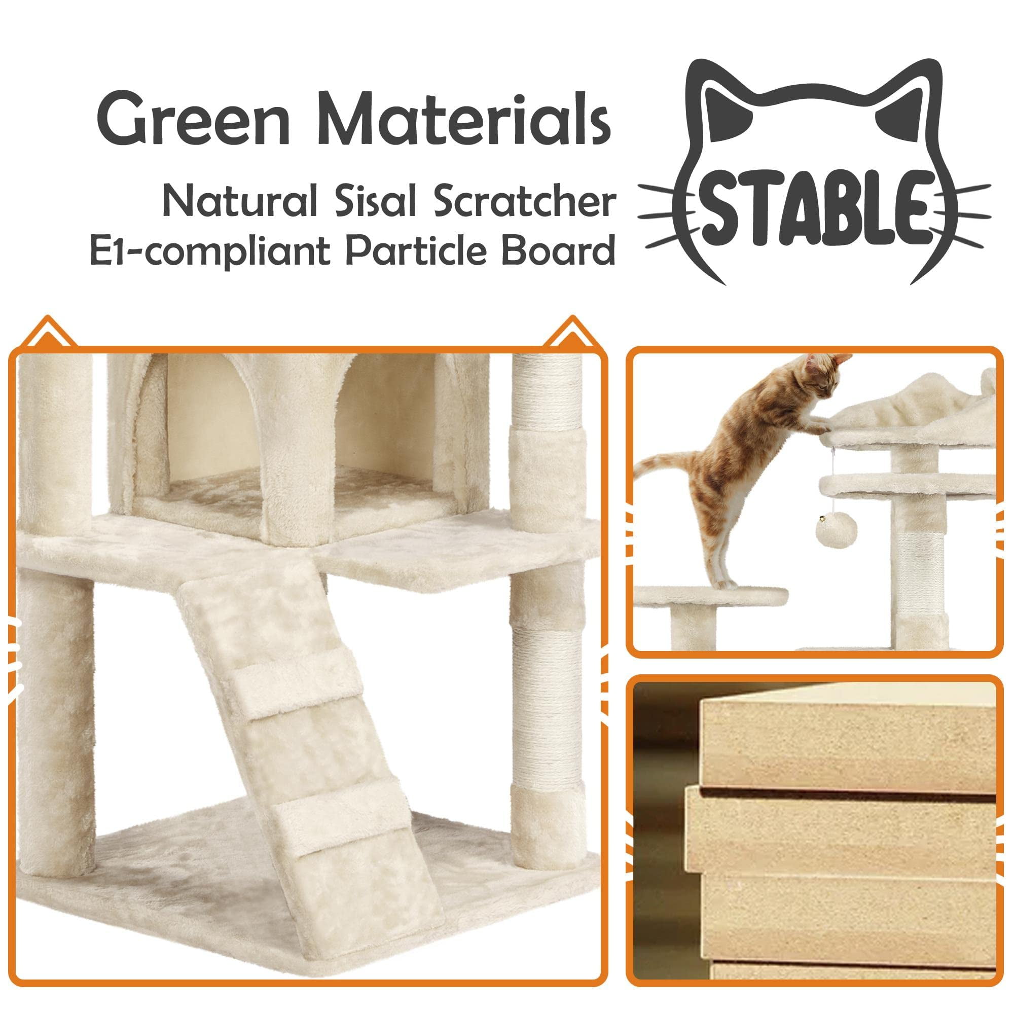 Cat Tree Tower 61in for Indoor Cats, Multi-Level Design with Scratching Posts, Perches, Platforms, Sisal Rope Scratchers, Safe Leaping Space for Kittens, Beige