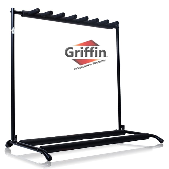 Seven Guitar Rack Stand by Griffin Floor Storage Holder for Multiple Guitars Neck Mount Support For Electric, Acoustic Bass, Accessories Recording Studios, Schools, Stage Performers, Wall Hanger