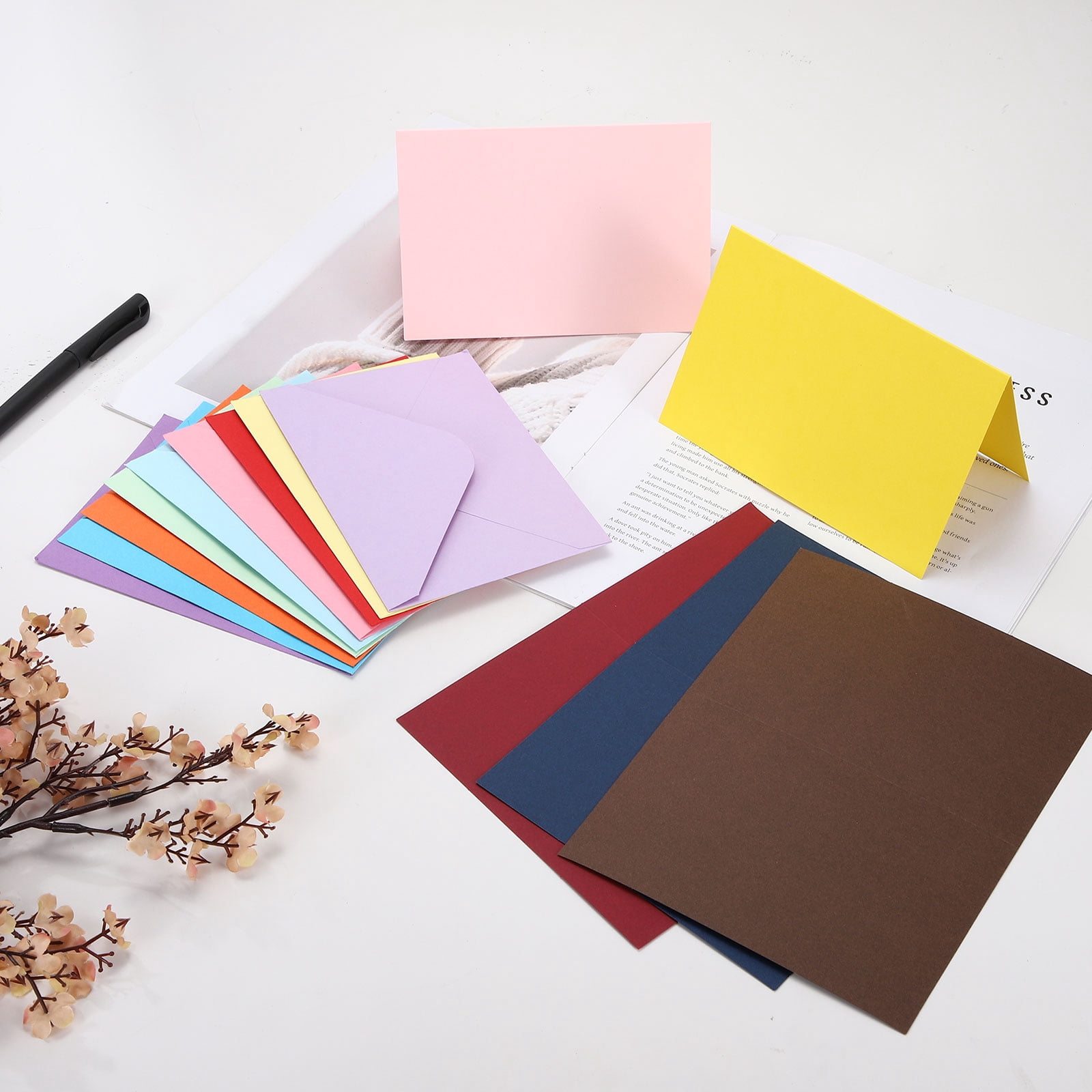 Uxcell 4 x 6" Blank Greeting Cards and Envelopes, 50Sets Half Fold Note Cards and Envelopes 250g Thick Cardstock for DIY Wedding Birthday Party Invitations, Bright Red