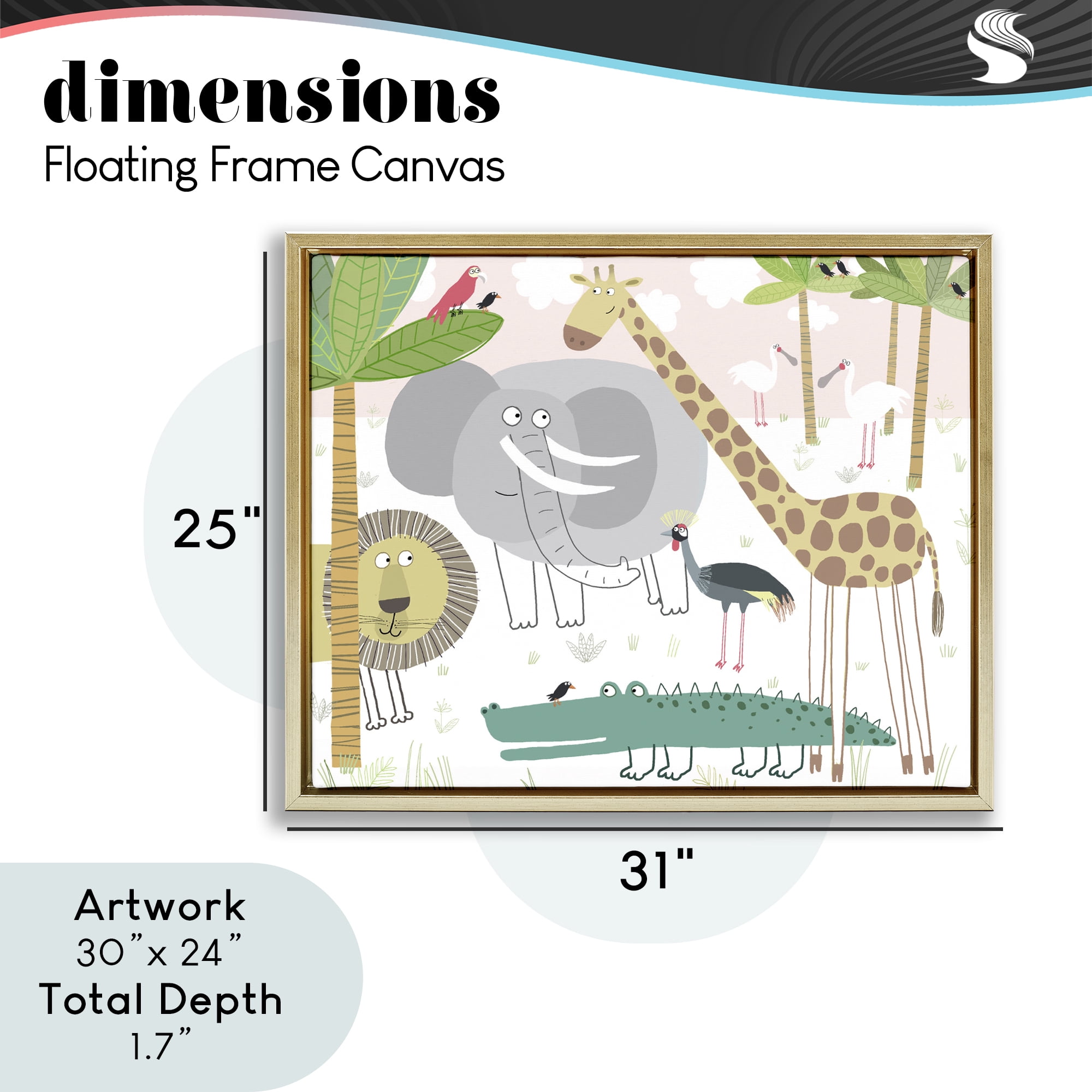Stupell Industries Safari Animals Out and About Gold Framed Floater Canvas Wall Art, design by Carla Daly