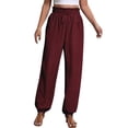 thumbnail image 3 of Kelon Women's Casual Pants, Womens Linen Pants Wide Leg Palazzo Capri Drawstring Casual Lounge Flowy Summer Beach Vacation Crop Trousers with Pockets, 2XL, 3 of 6