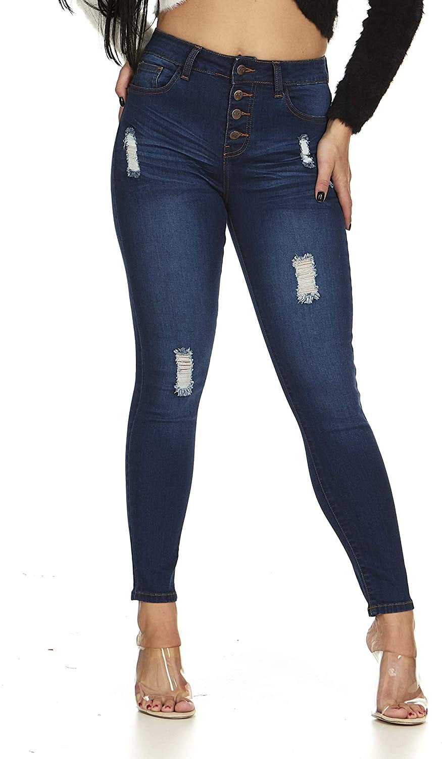 VIP Jeans - VIP Jeans Juniors plus exposed button high rise Cute Ripped Skinny Jeans for Women