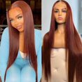 thumbnail image 1 of Perruque Cheveux Huamn Rouge Brun 33 Couleurs 134HD Dentelle Transparente, 1 of 5