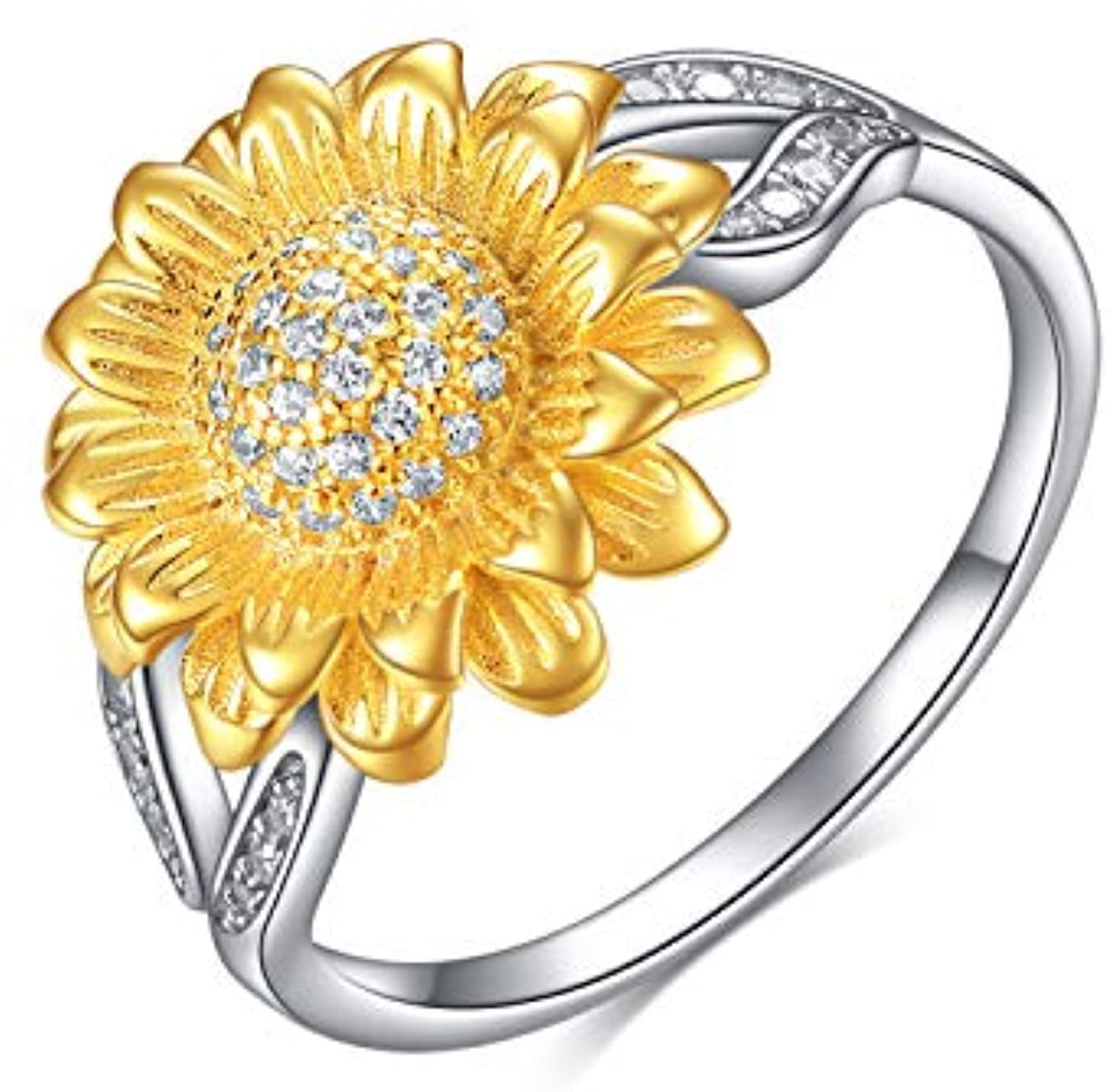 YAFEINI Sunflower Ring Sterling Silver You are My Sunshine