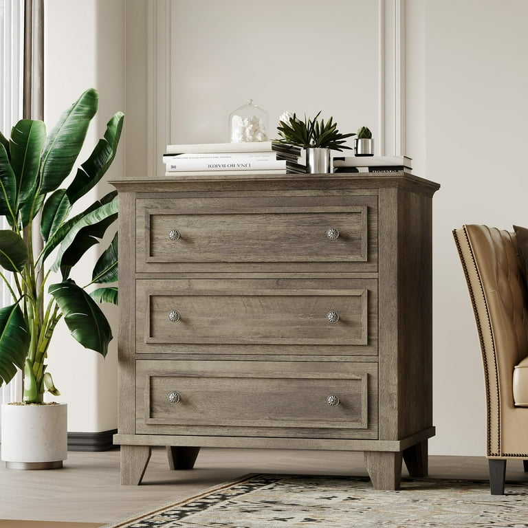 Rustic Grey 3 Drawer Dresser, Wooden Chest of Drawers & Nightstand, Small Storage Cabinet for Bedroom Closet or Living Room Rustic Grey 3 Drawer Dresser, Wooden Chest of Drawers & Nightstand, Small Storage Cabinet for Bedroom Closet or Living Room