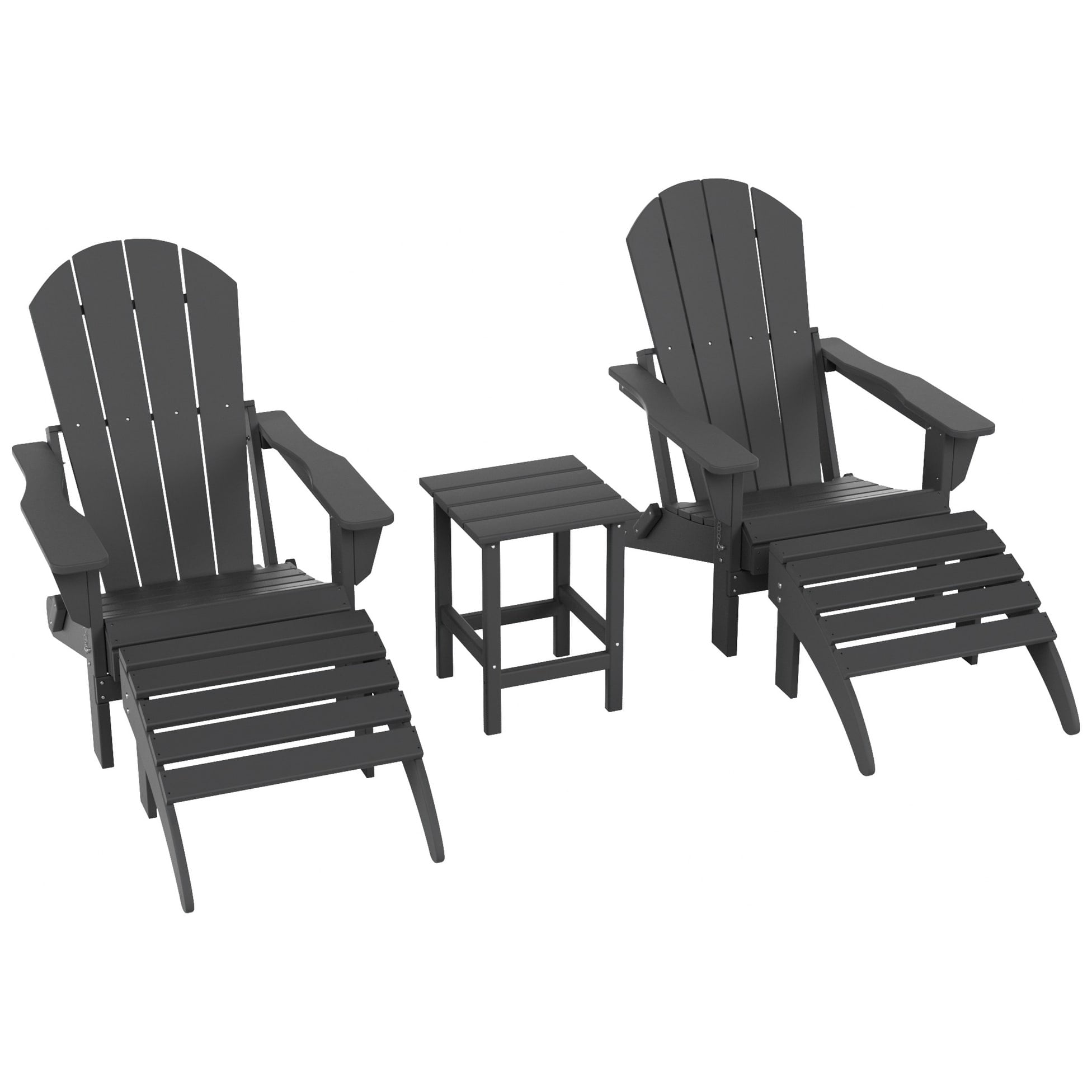 Polytrends  Laguna Hdpe All Weather Outdoor Patio Foldable Adirondack Chairs Conversation Set (5-Piece Set) Gray