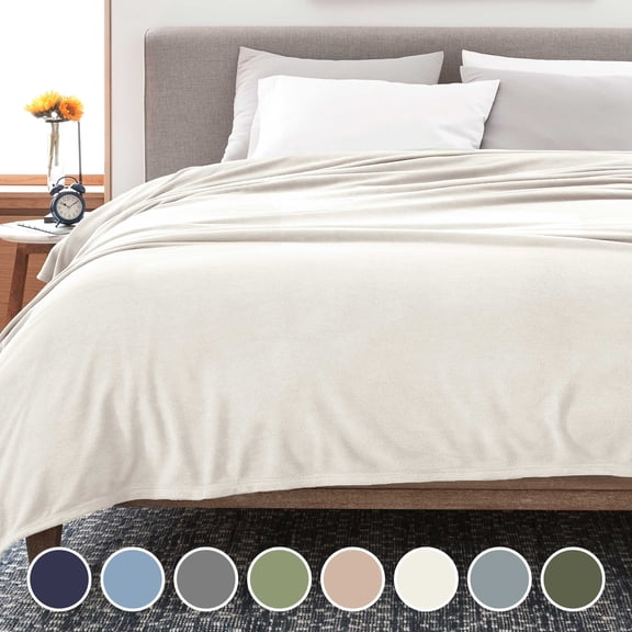 Comfy Supersoft Fleece Bed Blanket – Lightweight All-Season – Full/Queen Size – Ivory