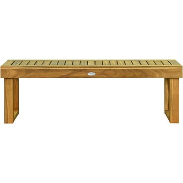 Spaco 52 Inch Acacia Wood Dining Bench with Slatted Seat, Natural Acacia Wood Dining Bench with U-Shaped Strong Legs, Dining Bench for Outdoor, Teak