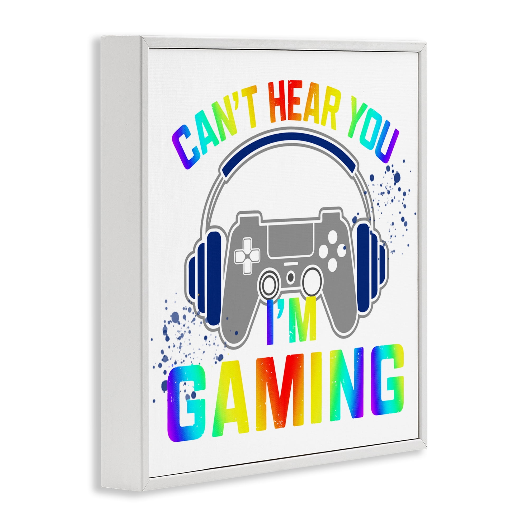 Rainbow Can't Hear You Gaming White Framed Giclee Art, design by Kim Allen