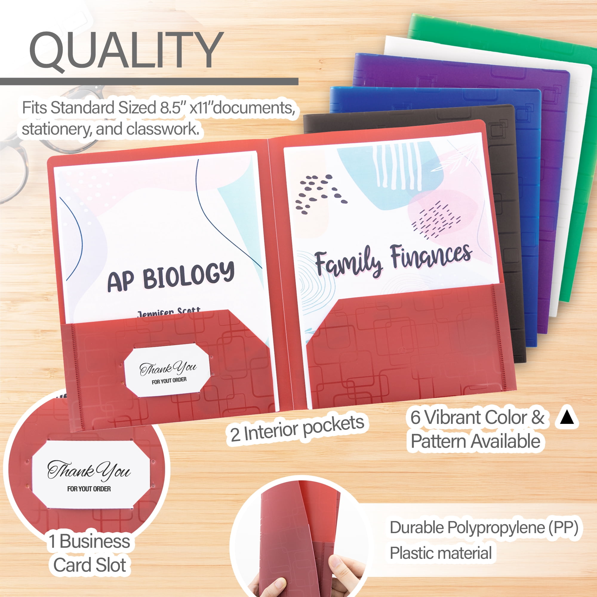 BAZIC 2 Pockets Poly Folder, Cubic Portfolio, Document Folders, 48-Pack