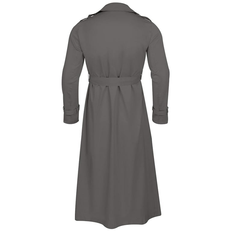 JUNEYUNG Mens Black Leather Trench Coat Autumn Winter Long